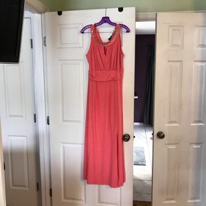 Coral semi formal evening gown.